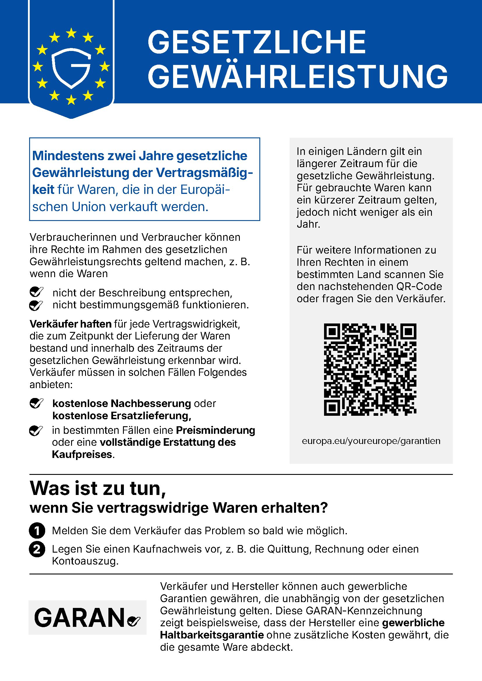 Ihre gesetzlichen Gewährleistungsrechte